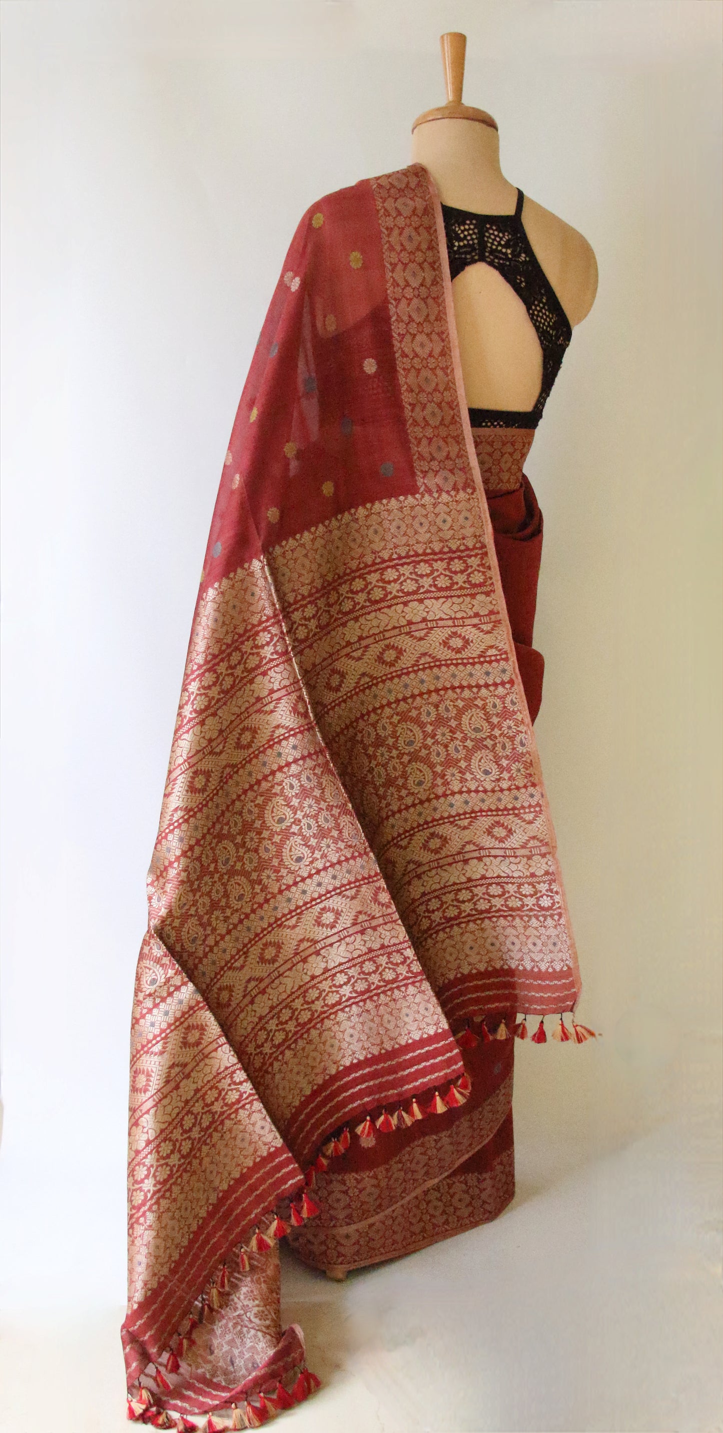Natural Dyed Maroon Handloom Silk  Saree from Assam