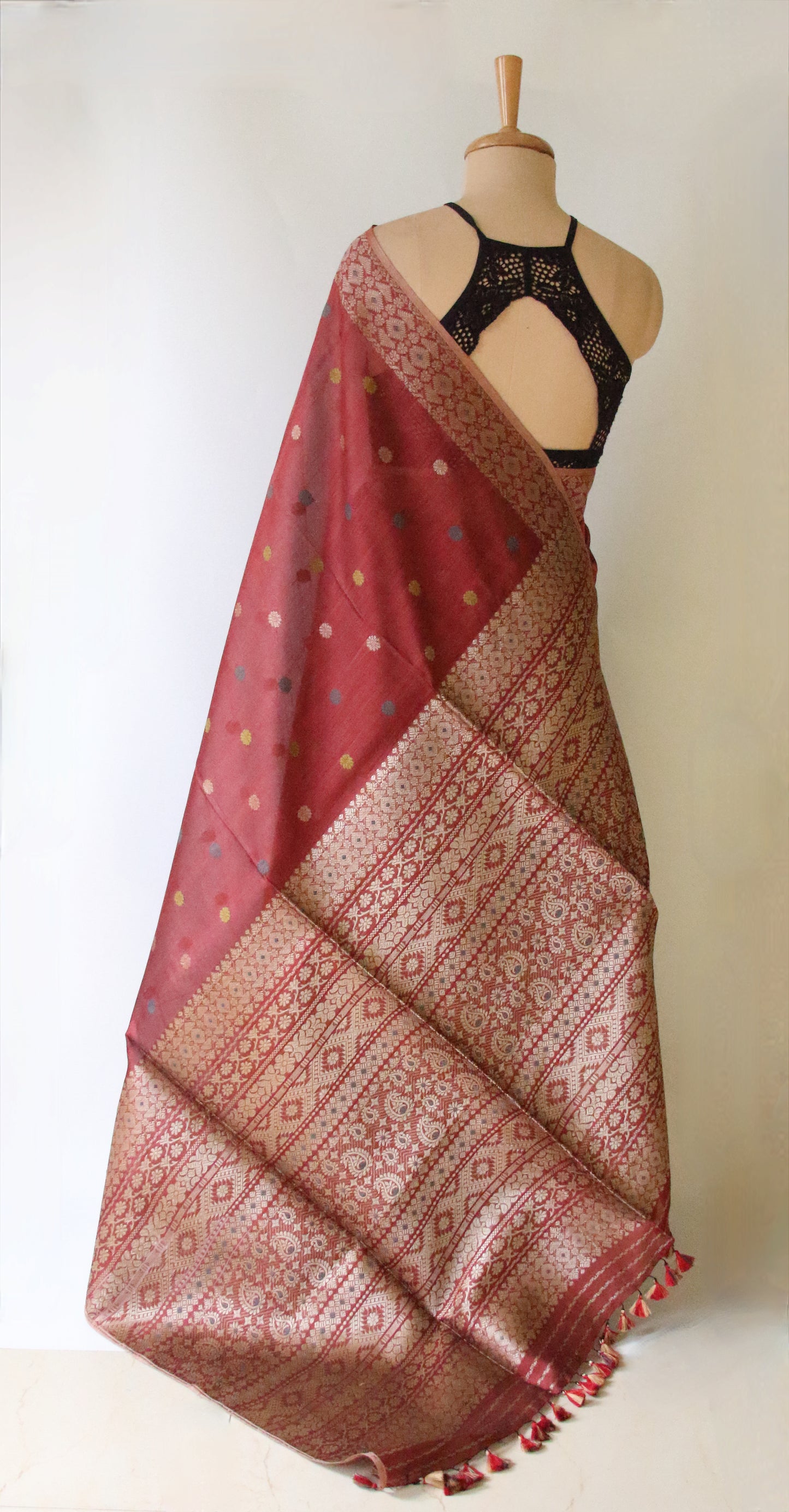 Natural Dyed Maroon Handloom Silk  Saree from Assam