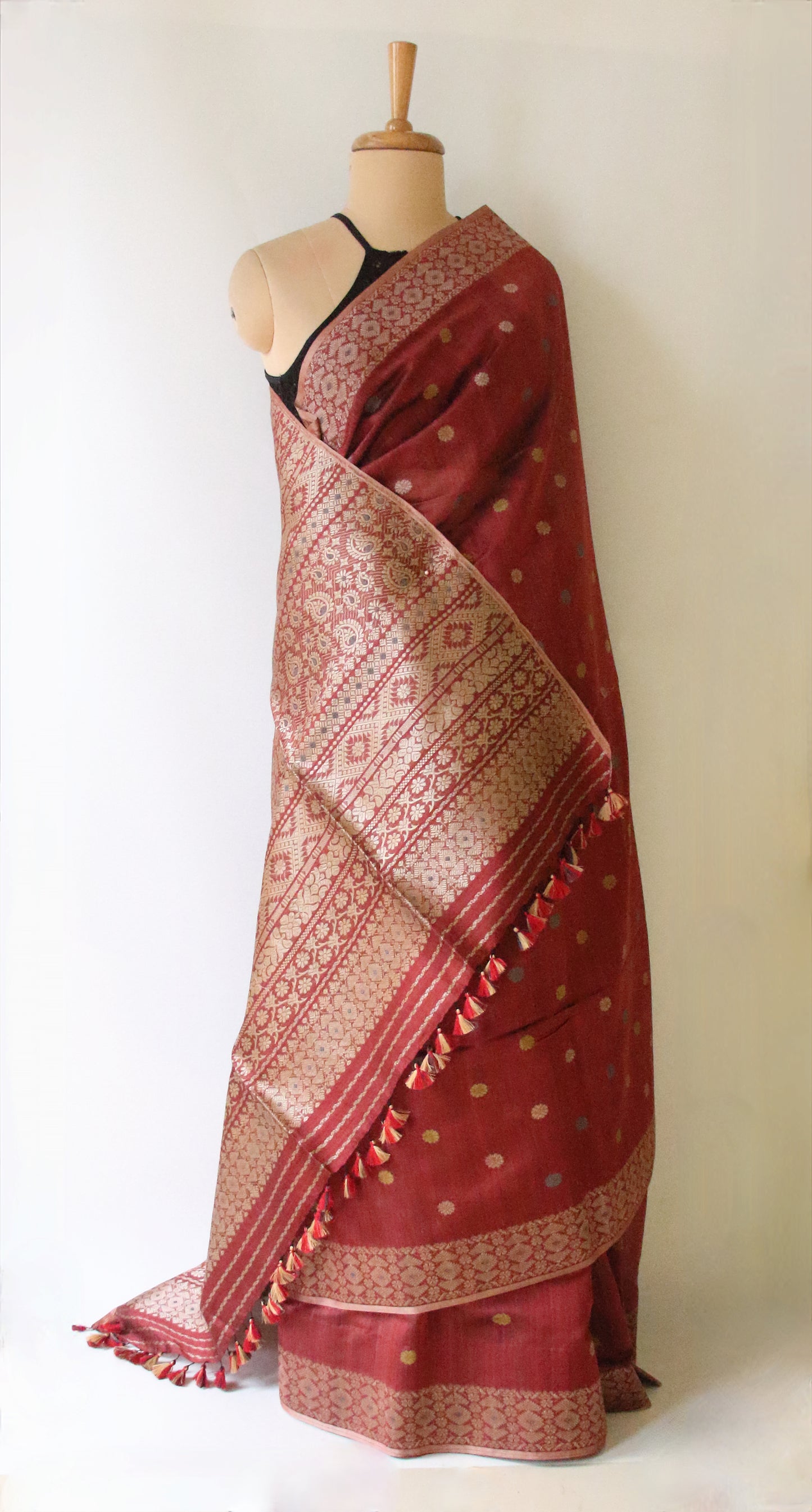 Natural Dyed Maroon Handloom Silk  Saree from Assam