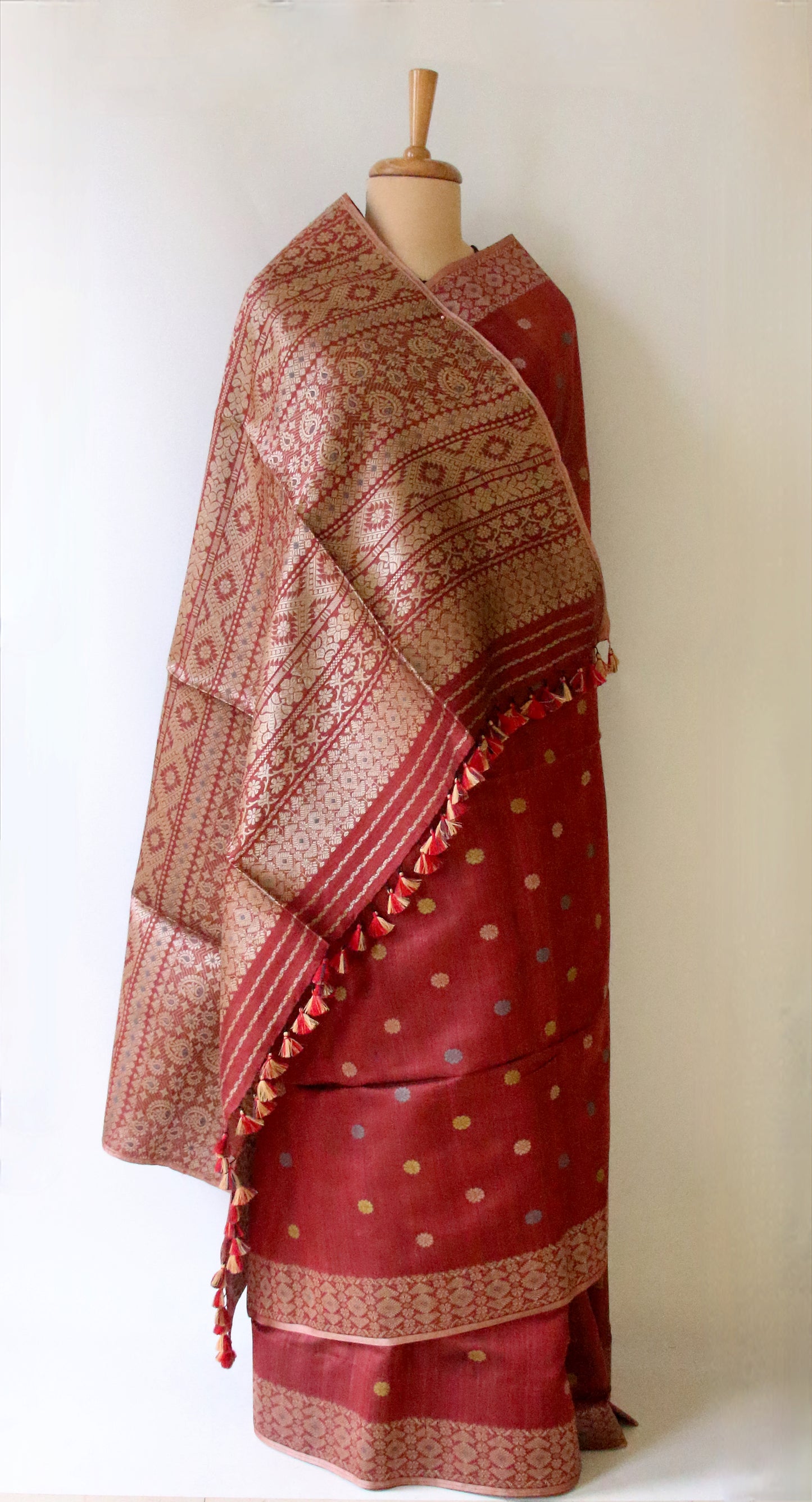 Natural Dyed Maroon Handloom Silk  Saree from Assam