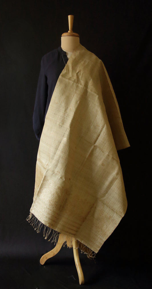 Handloom Muga Silk Wrap / Stole / Scarf with Muga Silk Motifs from Assam