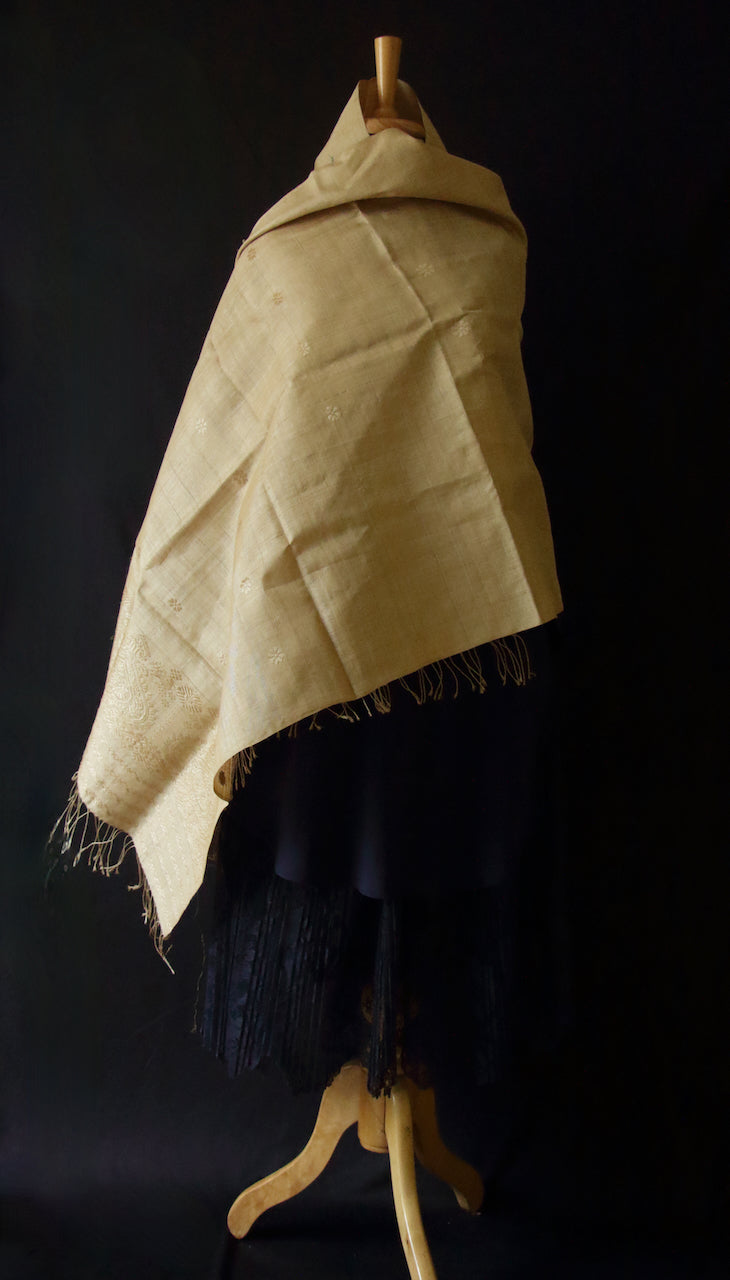 Handloom Muga Silk Wrap / Stole / Scarf with Muga Silk Motifs from Assam