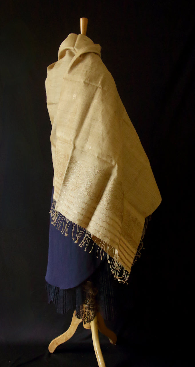 Handloom Muga Silk Wrap / Stole / Scarf with Muga Silk Motifs from Assam