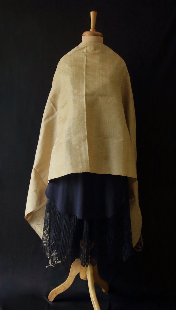 Handloom Muga Silk Wrap / Stole / Scarf with Muga Silk Motifs from Assam