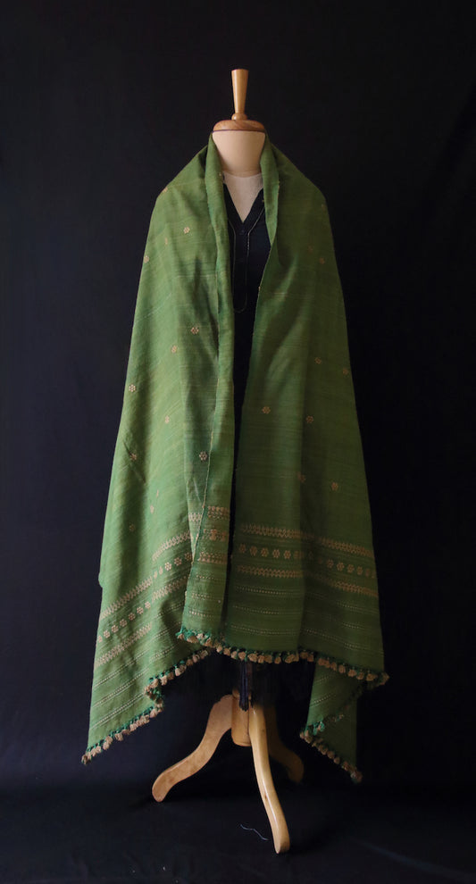 Handwoven Green Natural Dyed Hand Spun Eri Silk Shawl From Assam