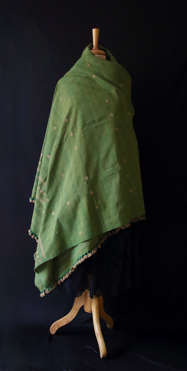 Handwoven Green Natural Dyed Hand Spun Eri Silk Shawl From Assam