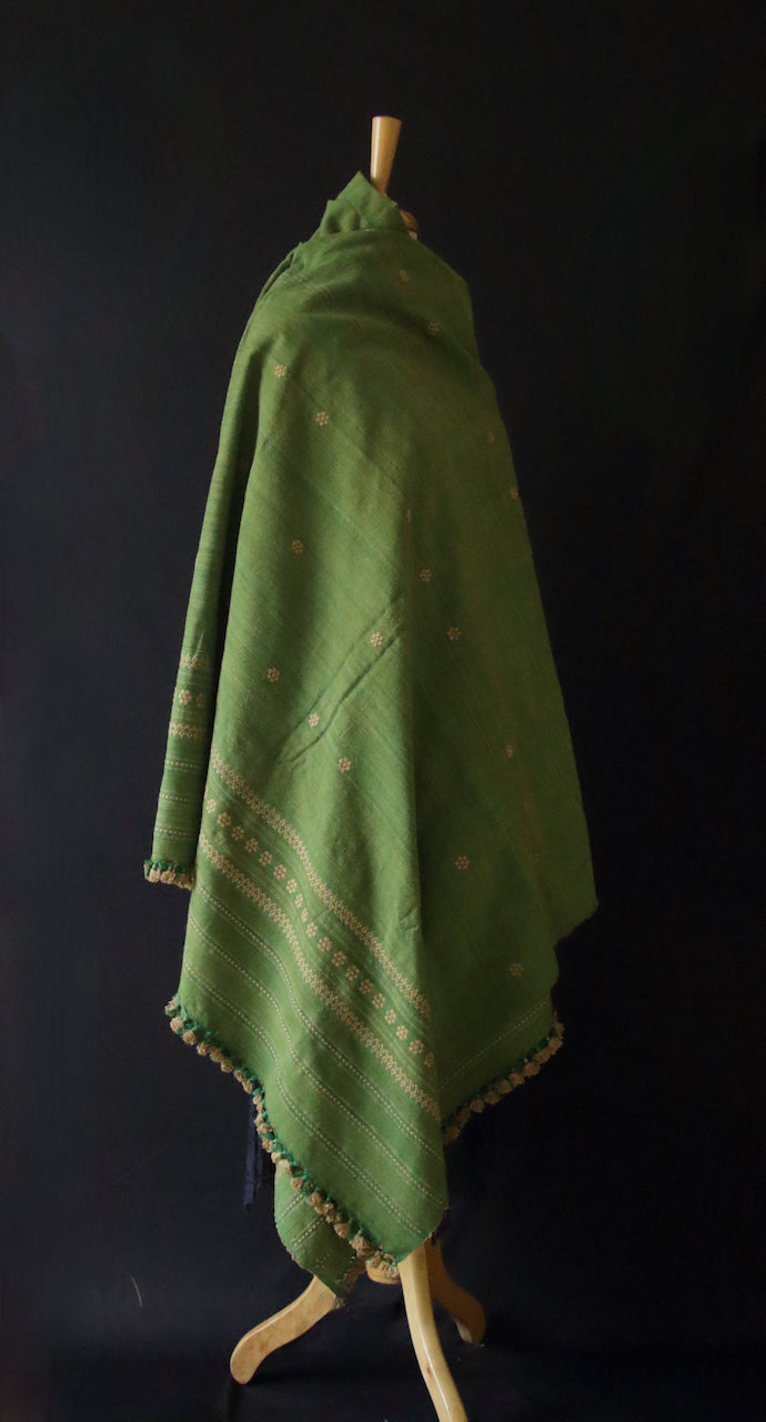 Handwoven Green Natural Dyed Hand Spun Eri Silk Shawl From Assam