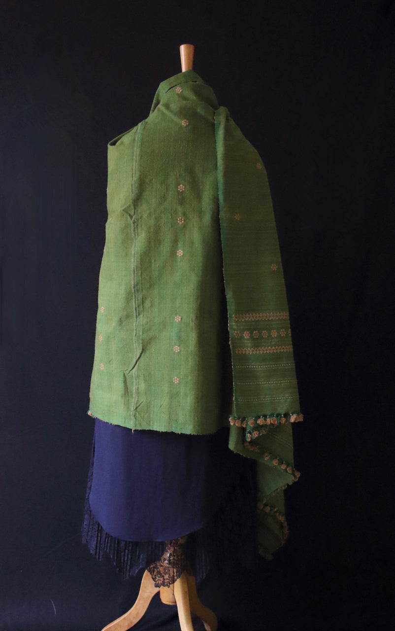 Handwoven Green Natural Dyed Hand Spun Eri Silk Shawl From Assam