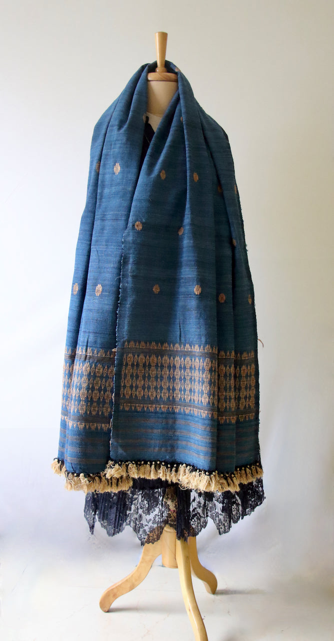 Handwoven Indigo Natural Dyed Hand Spun Eri Silk Shawl From Assam