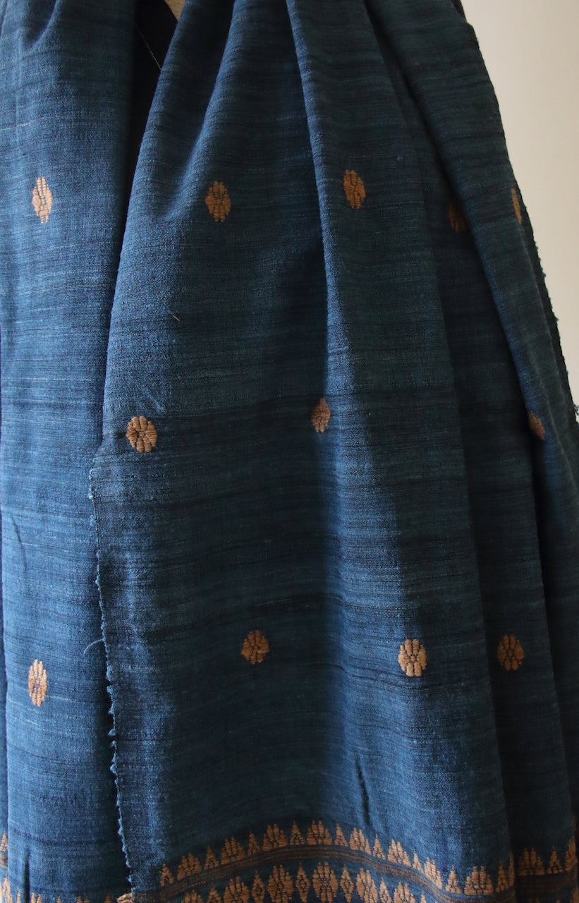 Handwoven Indigo Natural Dyed Hand Spun Eri Silk Shawl From Assam