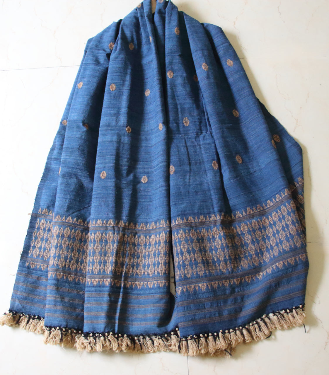 Handwoven Indigo Natural Dyed Hand Spun Eri Silk Shawl From Assam