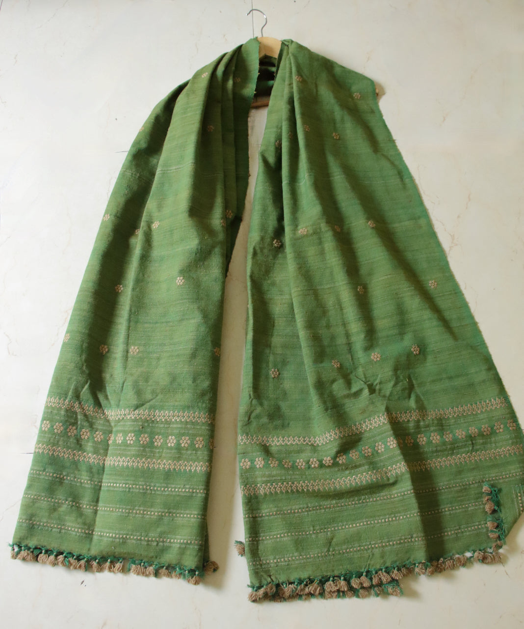 Handwoven Green Natural Dyed Hand Spun Eri Silk Shawl From Assam