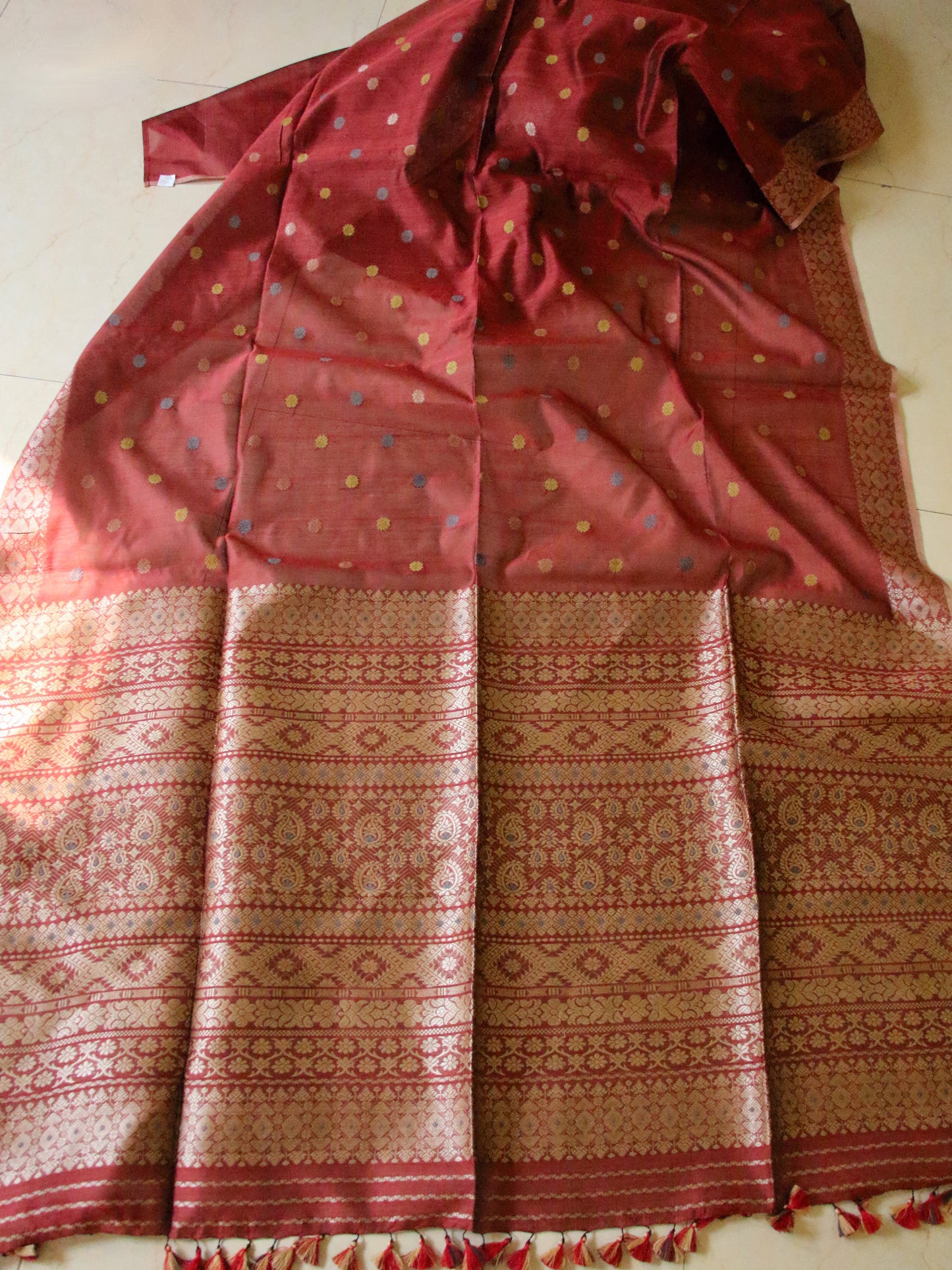 Natural Dyed Maroon Handloom Silk  Saree from Assam