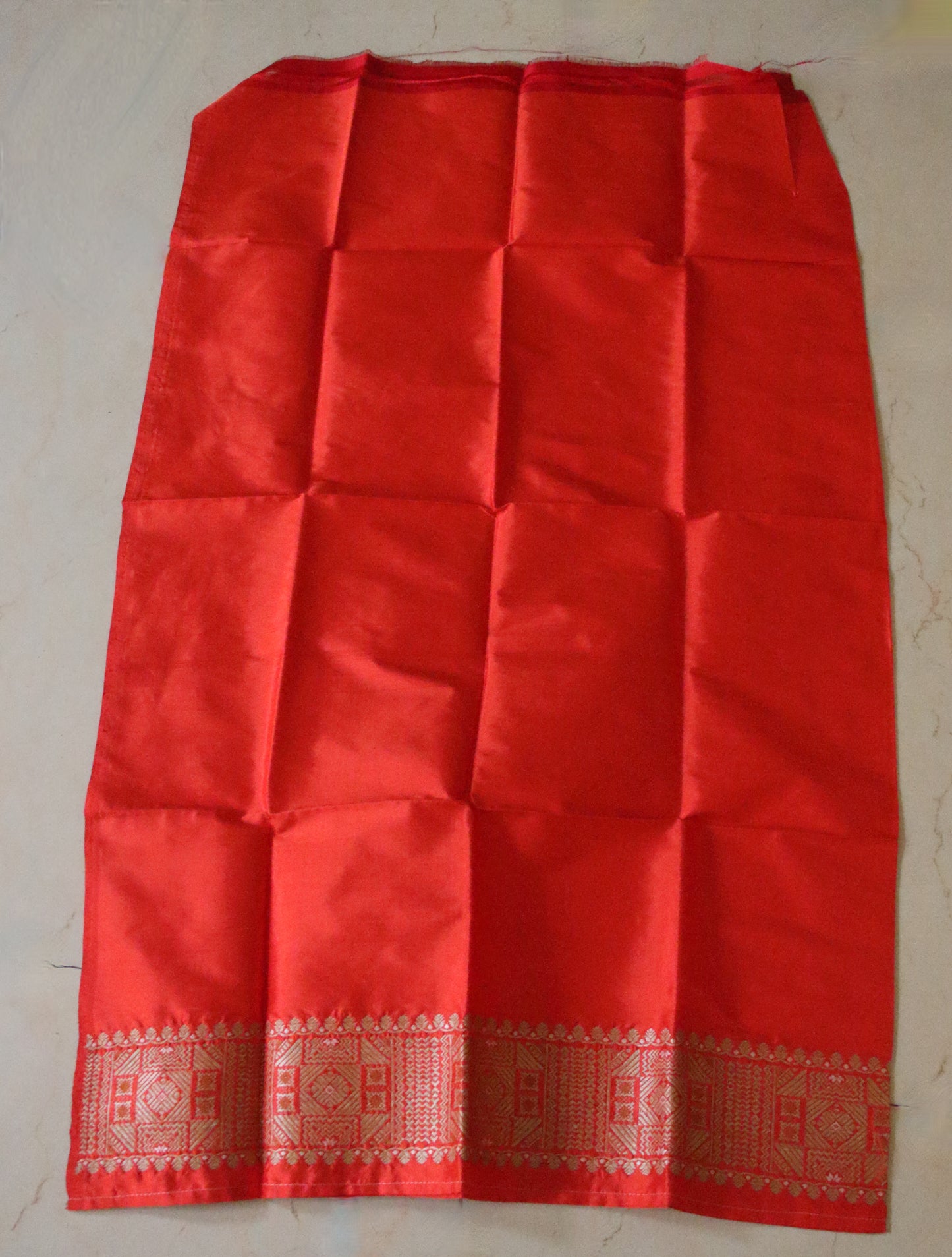 Bright Orange Handloom  Mulberry Silk Saree from Assam