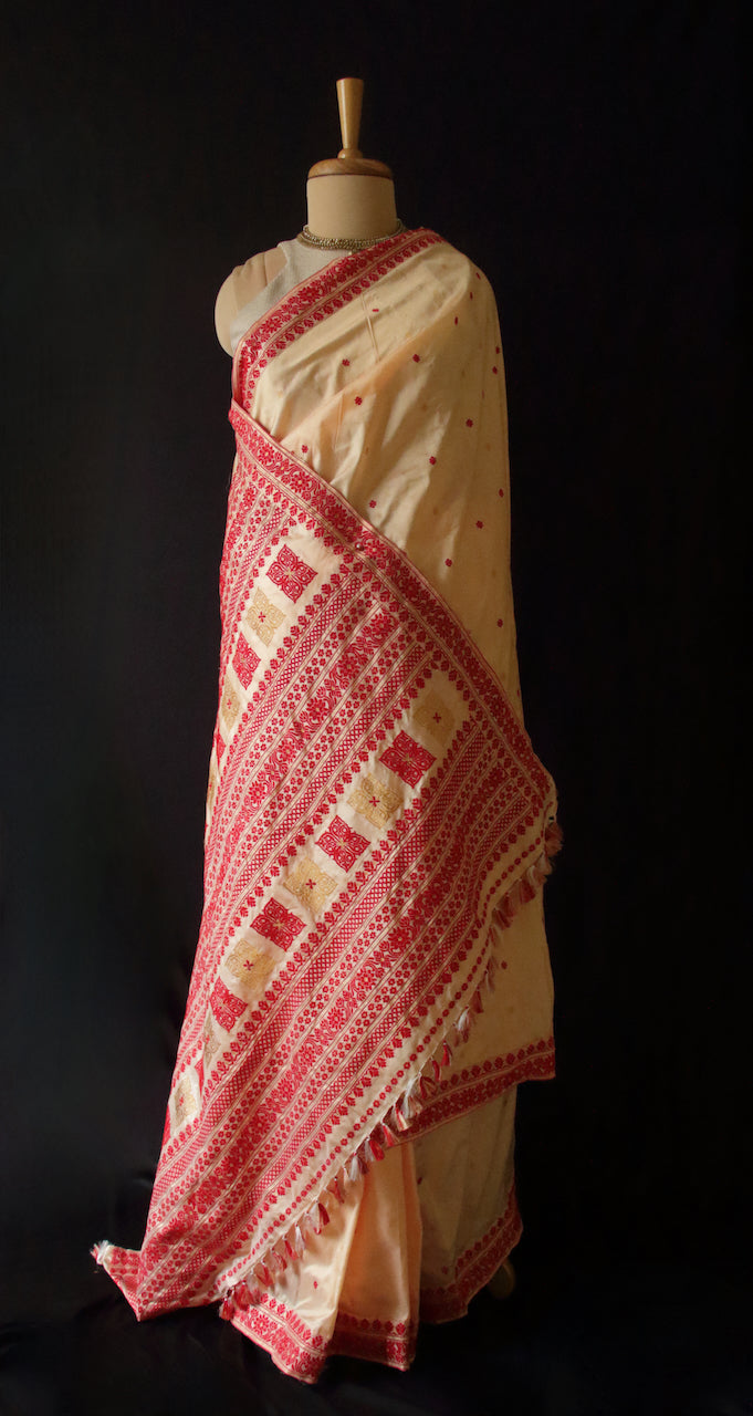 Soft Peach Colour Handloom Mulberry Silk Saree from Assam