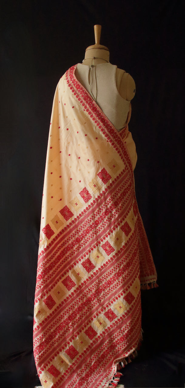 Soft Peach Colour Handloom Mulberry Silk Saree from Assam