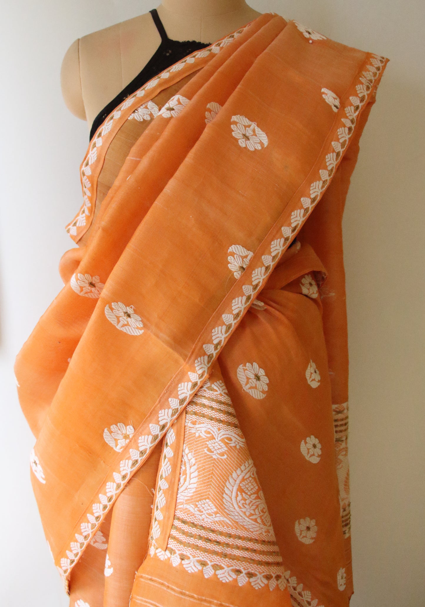 Light Orange Cotton Silk  Handloom Mekhela Chador Set