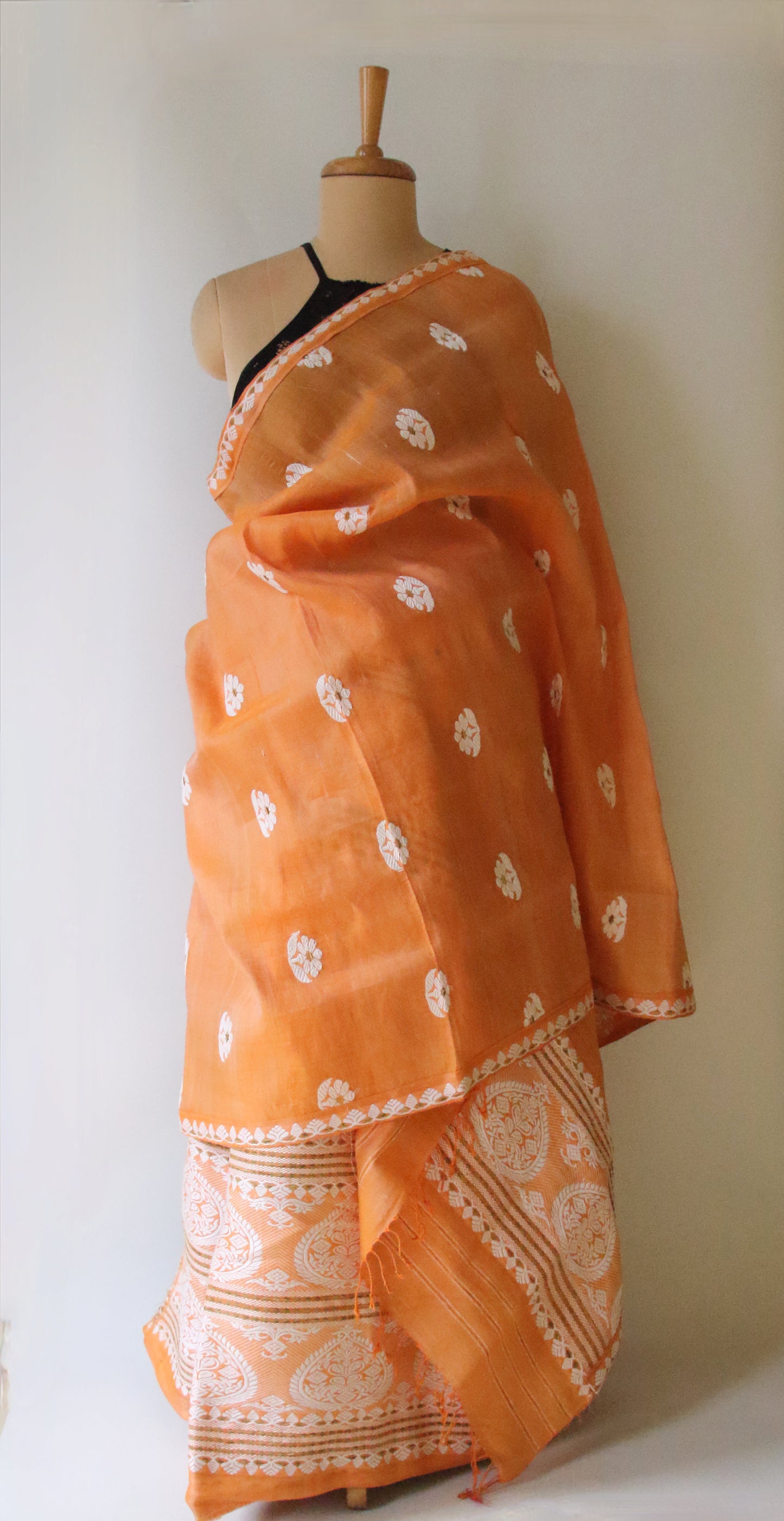 Light Orange Cotton Silk  Handloom Mekhela Chador Set