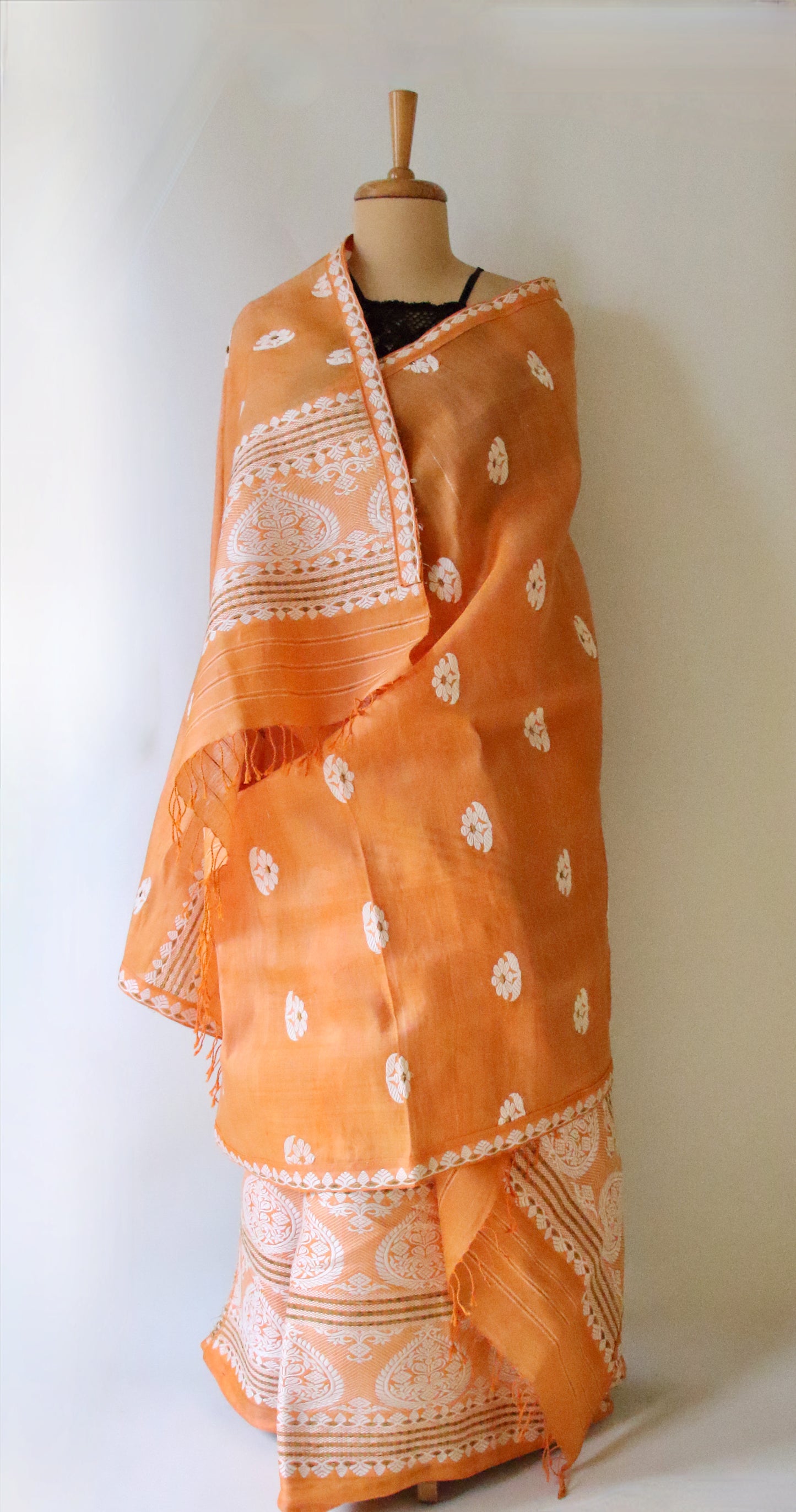 Light Orange Cotton Silk  Handloom Mekhela Chador Set