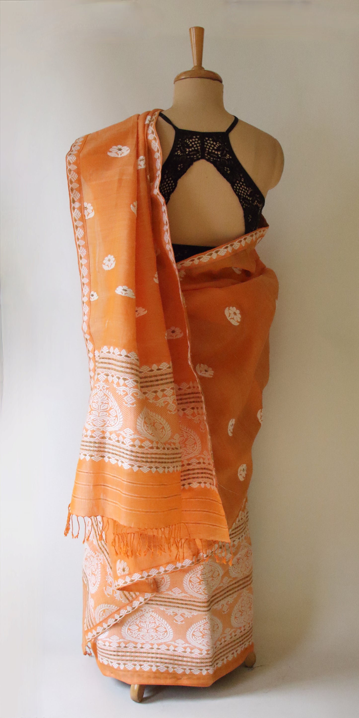 Light Orange Cotton Silk  Handloom Mekhela Chador Set