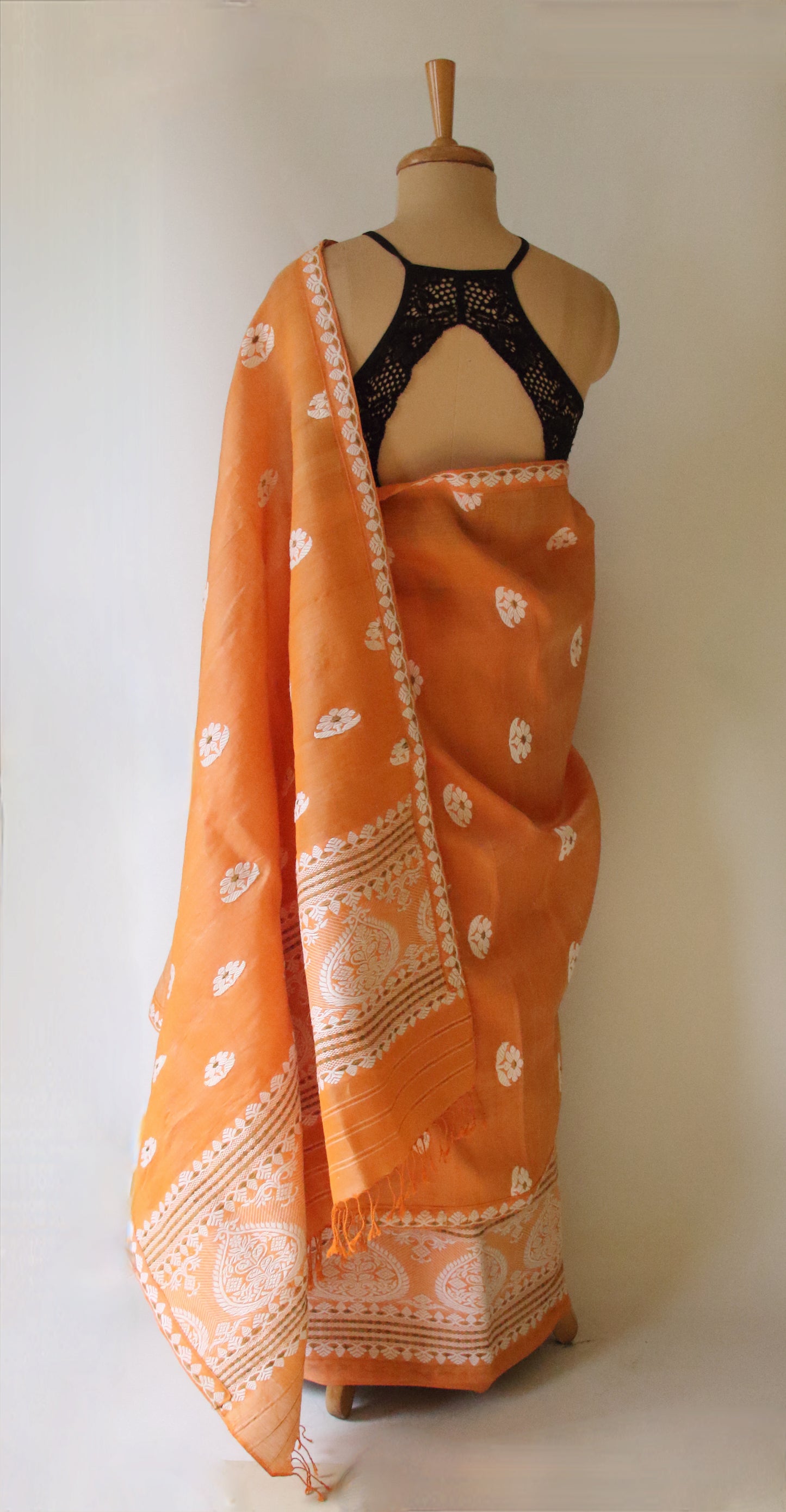 Light Orange Cotton Silk  Handloom Mekhela Chador Set