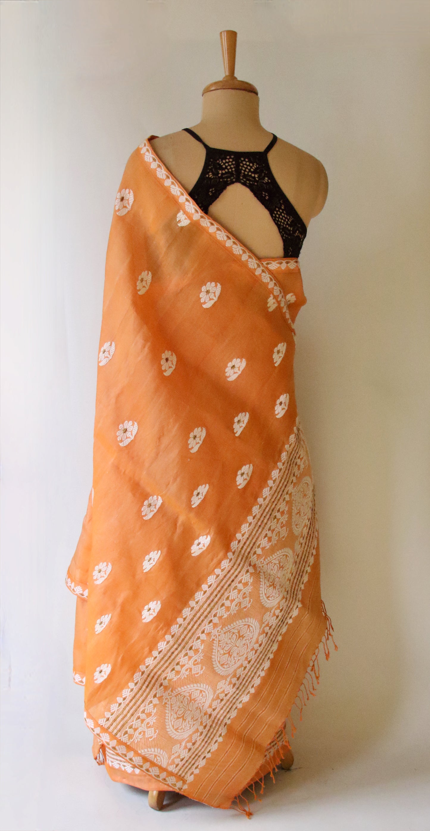 Light Orange Cotton Silk  Handloom Mekhela Chador Set