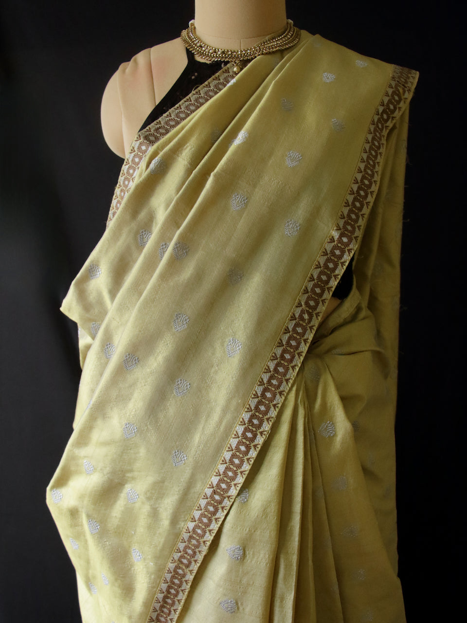 Soft Moss Green Colour Handloom Mulberry Silk Saree from Assam