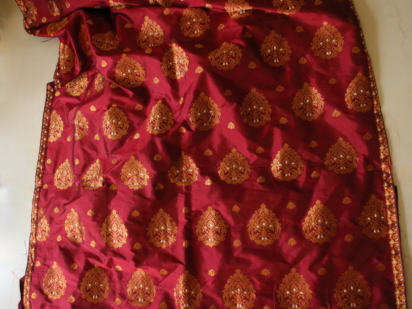 Maroon Red Traditional Pure Silk Mekhela Chador Set