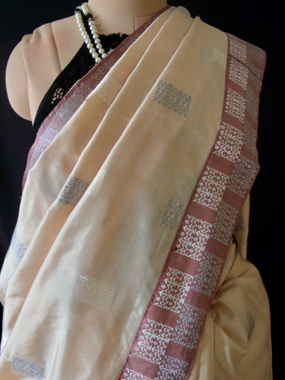 Soft Peach Colour Handloom Mulberry Silk Saree from Assam