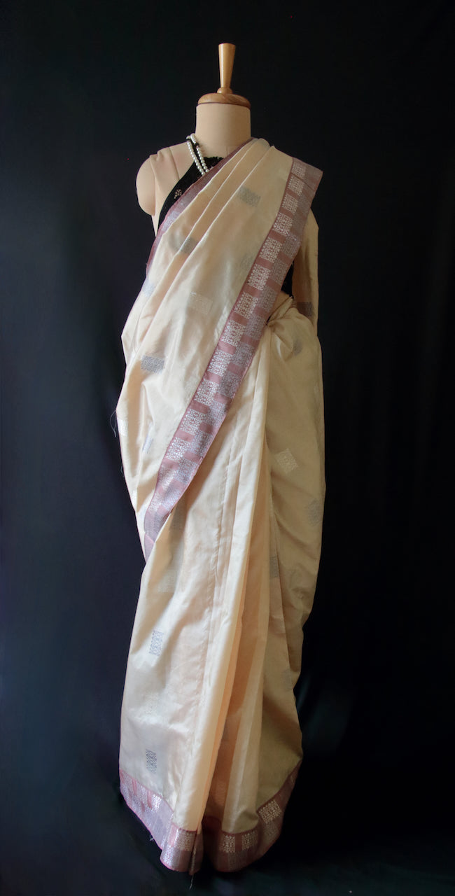 Soft Peach Colour Handloom Mulberry Silk Saree from Assam