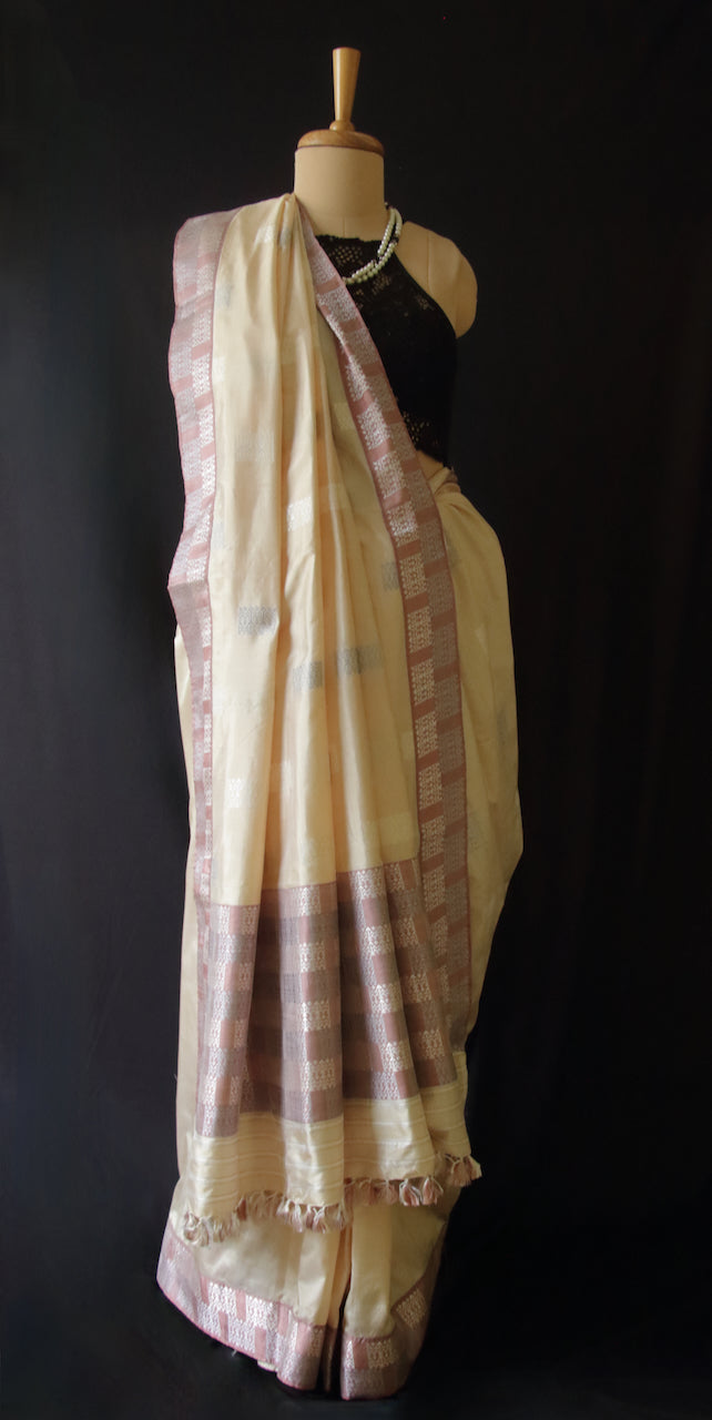 Soft Peach Colour Handloom Mulberry Silk Saree from Assam