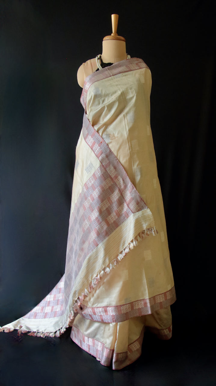 Soft Peach Colour Handloom Mulberry Silk Saree from Assam