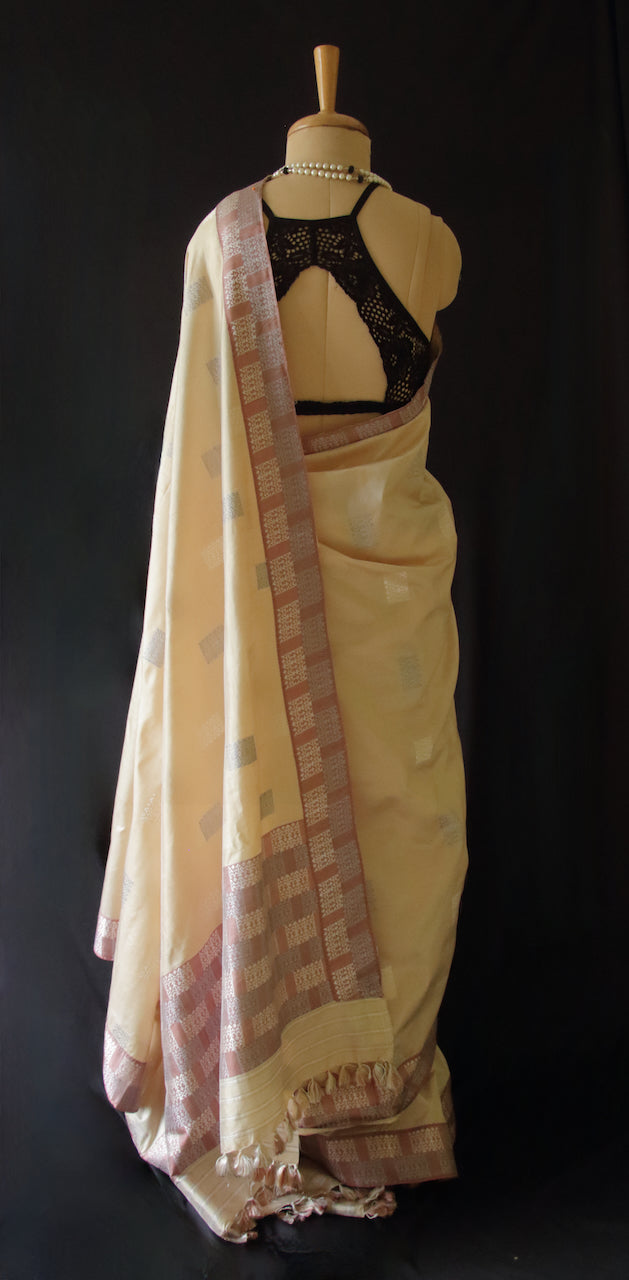 Soft Peach Colour Handloom Mulberry Silk Saree from Assam