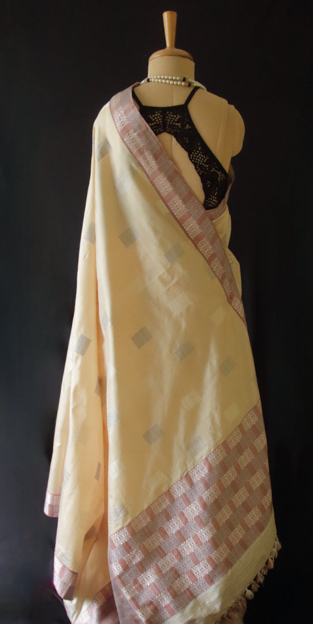 Soft Peach Colour Handloom Mulberry Silk Saree from Assam