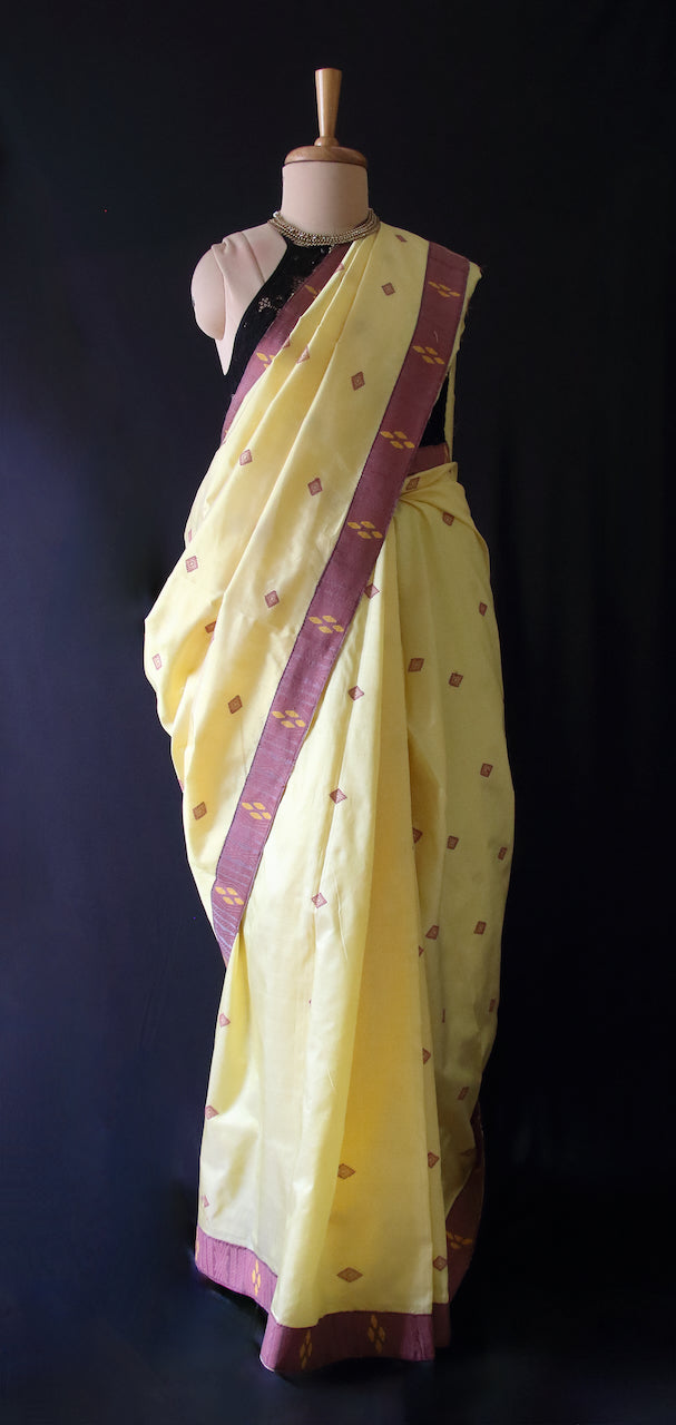 Soft Yellow Colour Handloom Mulberry Silk Saree from Assam