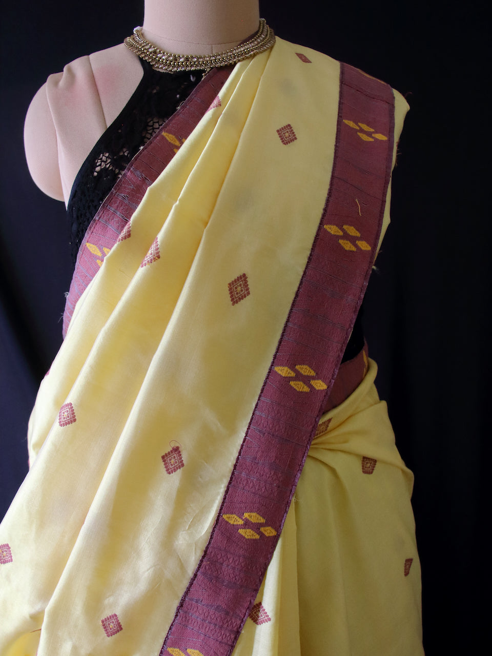 Soft Yellow Colour Handloom Mulberry Silk Saree from Assam