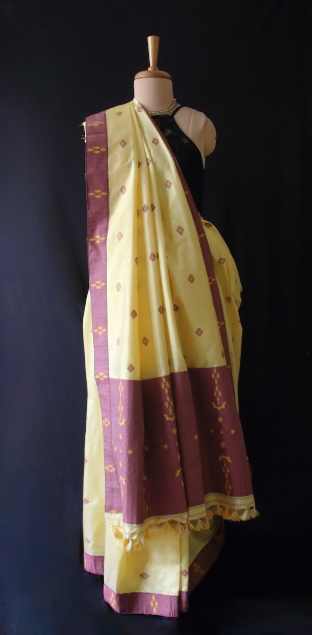 Soft Yellow Colour Handloom Mulberry Silk Saree from Assam