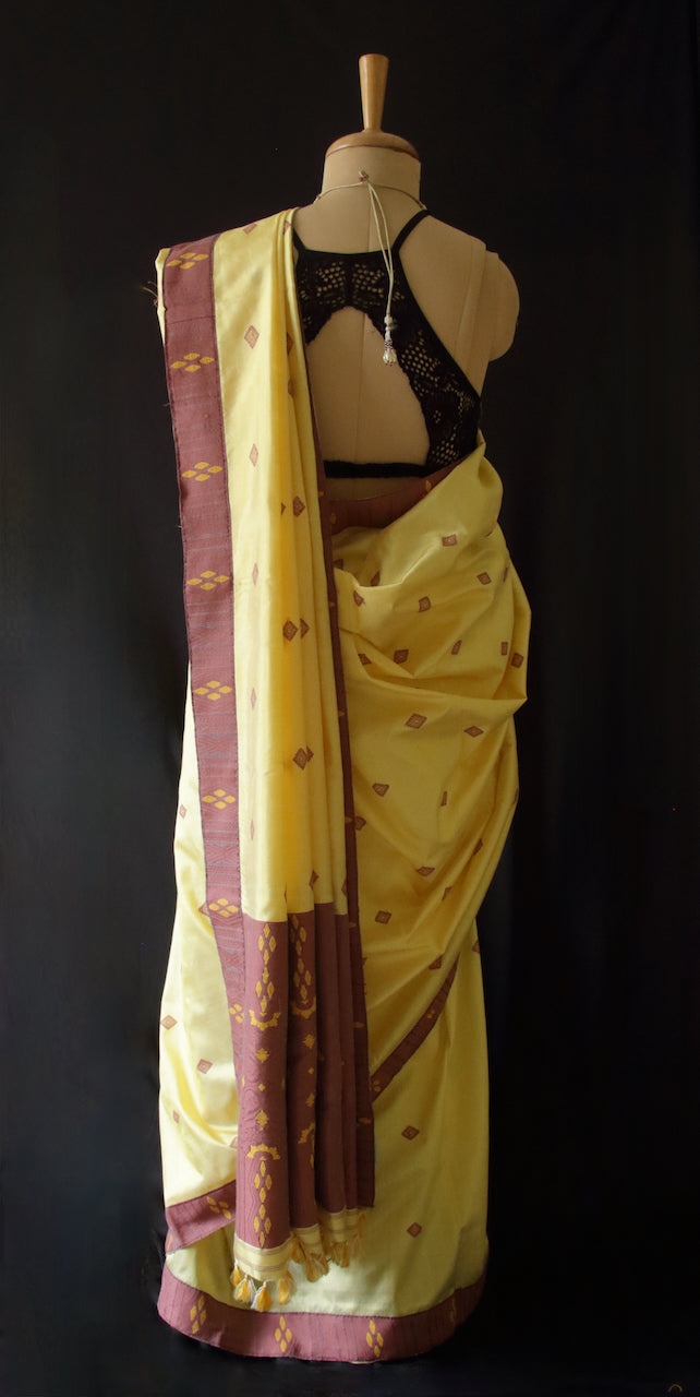 Soft Yellow Colour Handloom Mulberry Silk Saree from Assam