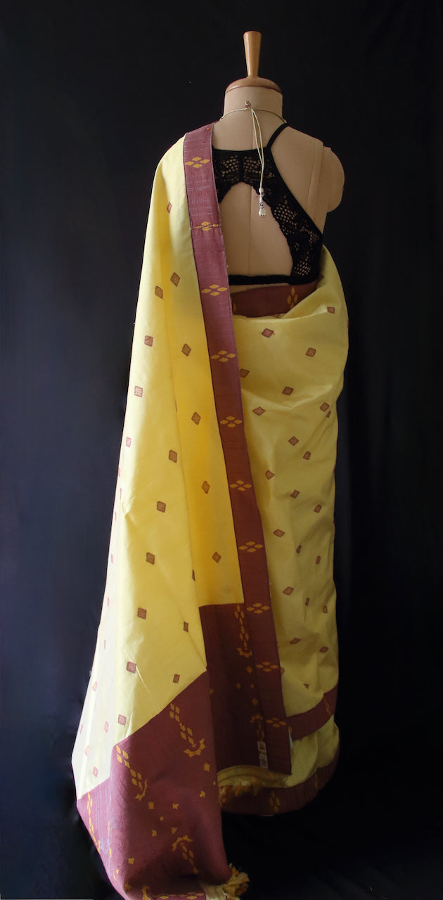 Soft Yellow Colour Handloom Mulberry Silk Saree from Assam