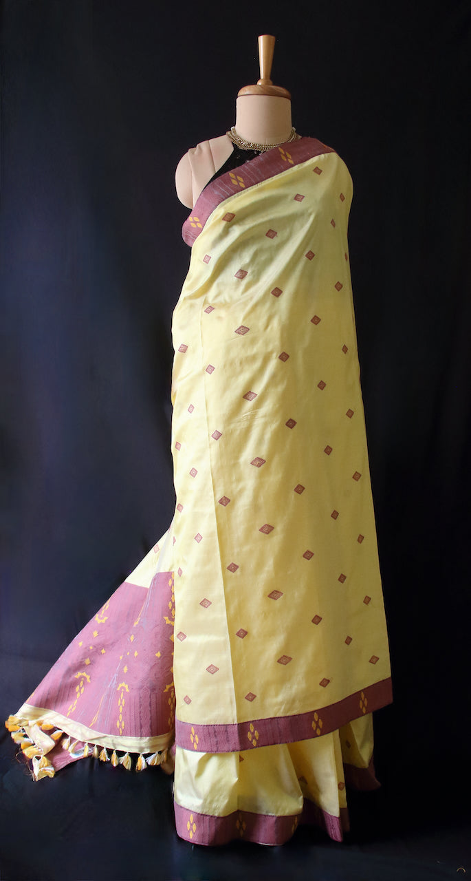 Soft Yellow Colour Handloom Mulberry Silk Saree from Assam