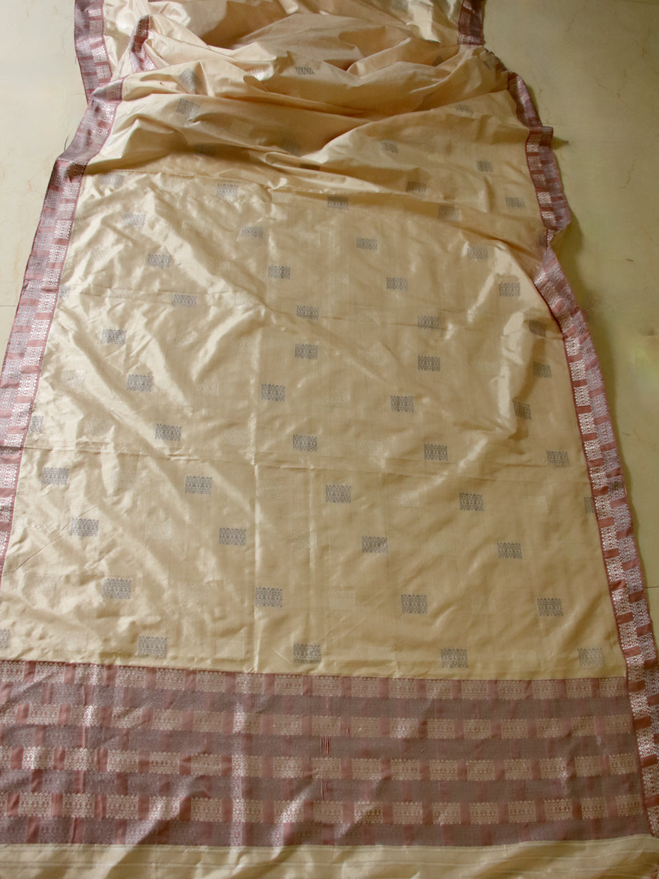 Soft Peach Colour Handloom Mulberry Silk Saree from Assam