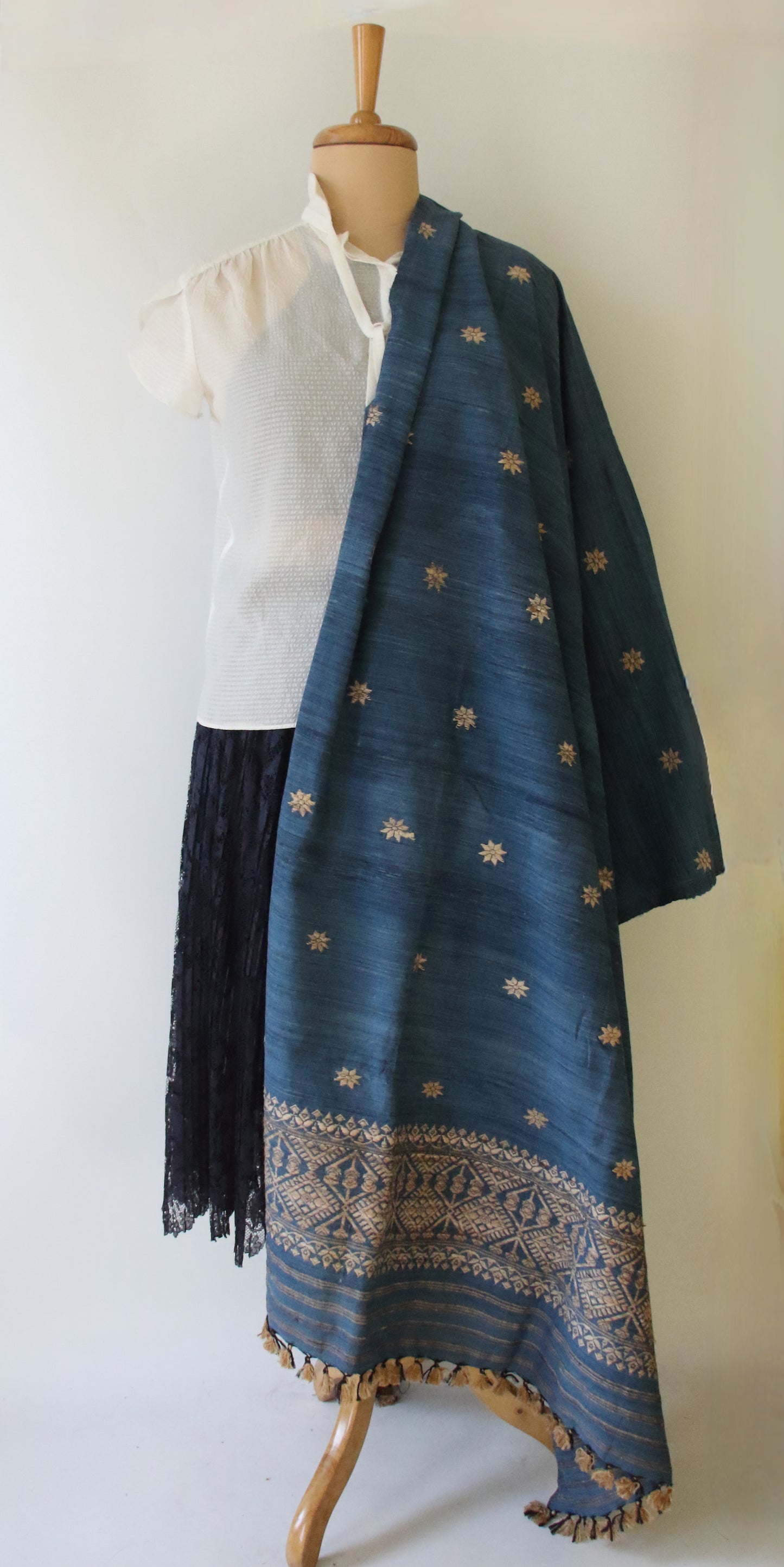 Handwoven Indigo Natural Dyed Hand Spun Eri Silk Shawl From Assam