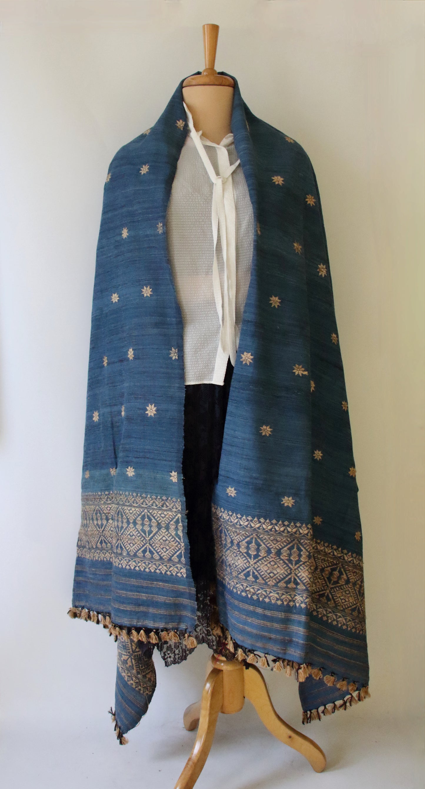 Handwoven Indigo Natural Dyed Hand Spun Eri Silk Shawl From Assam