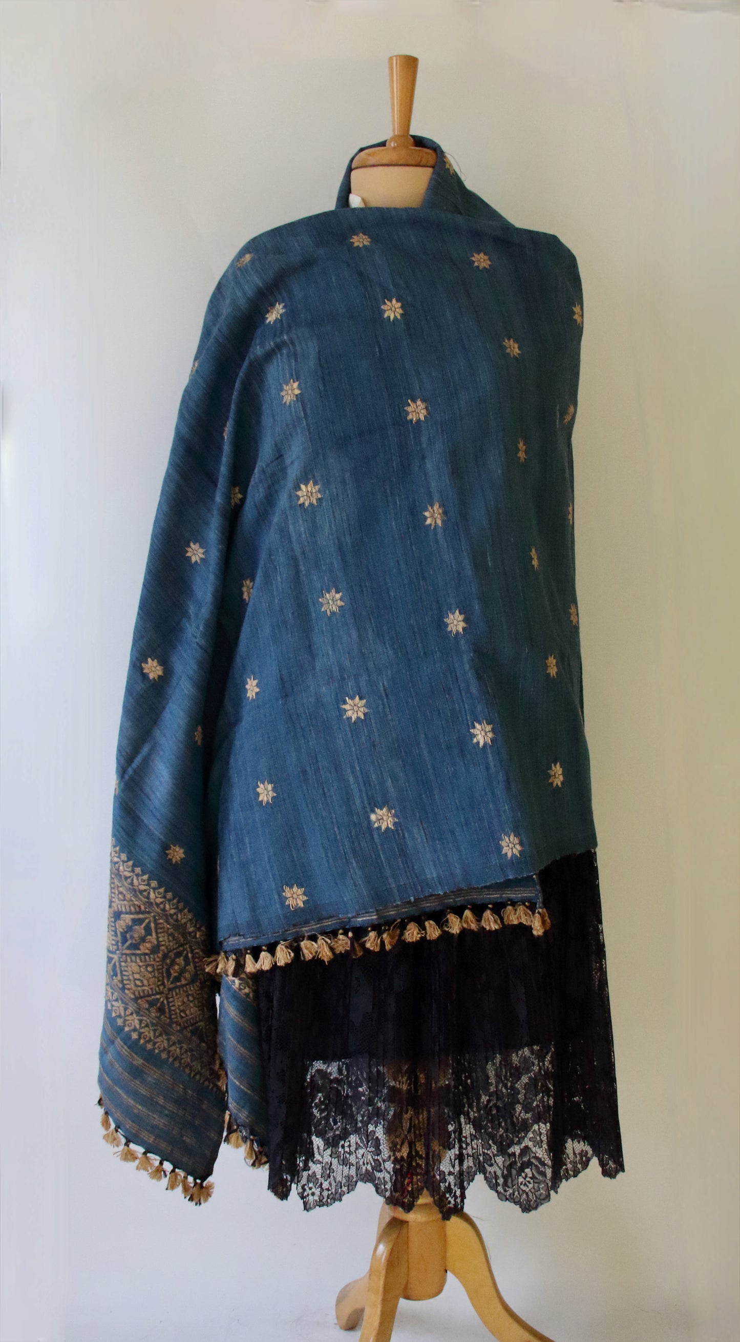 Handwoven Indigo Natural Dyed Hand Spun Eri Silk Shawl From Assam