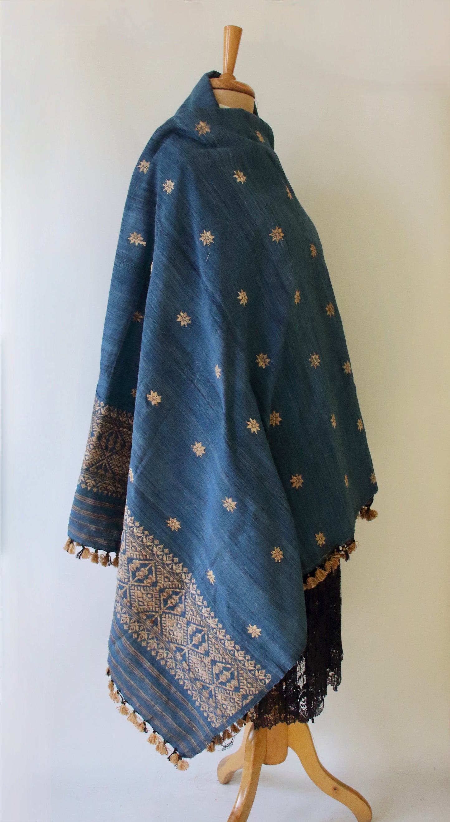 Handwoven Indigo Natural Dyed Hand Spun Eri Silk Shawl From Assam