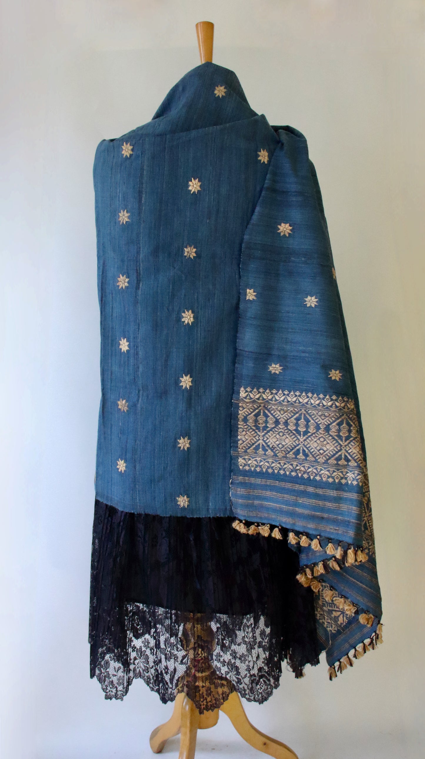 Handwoven Indigo Natural Dyed Hand Spun Eri Silk Shawl From Assam
