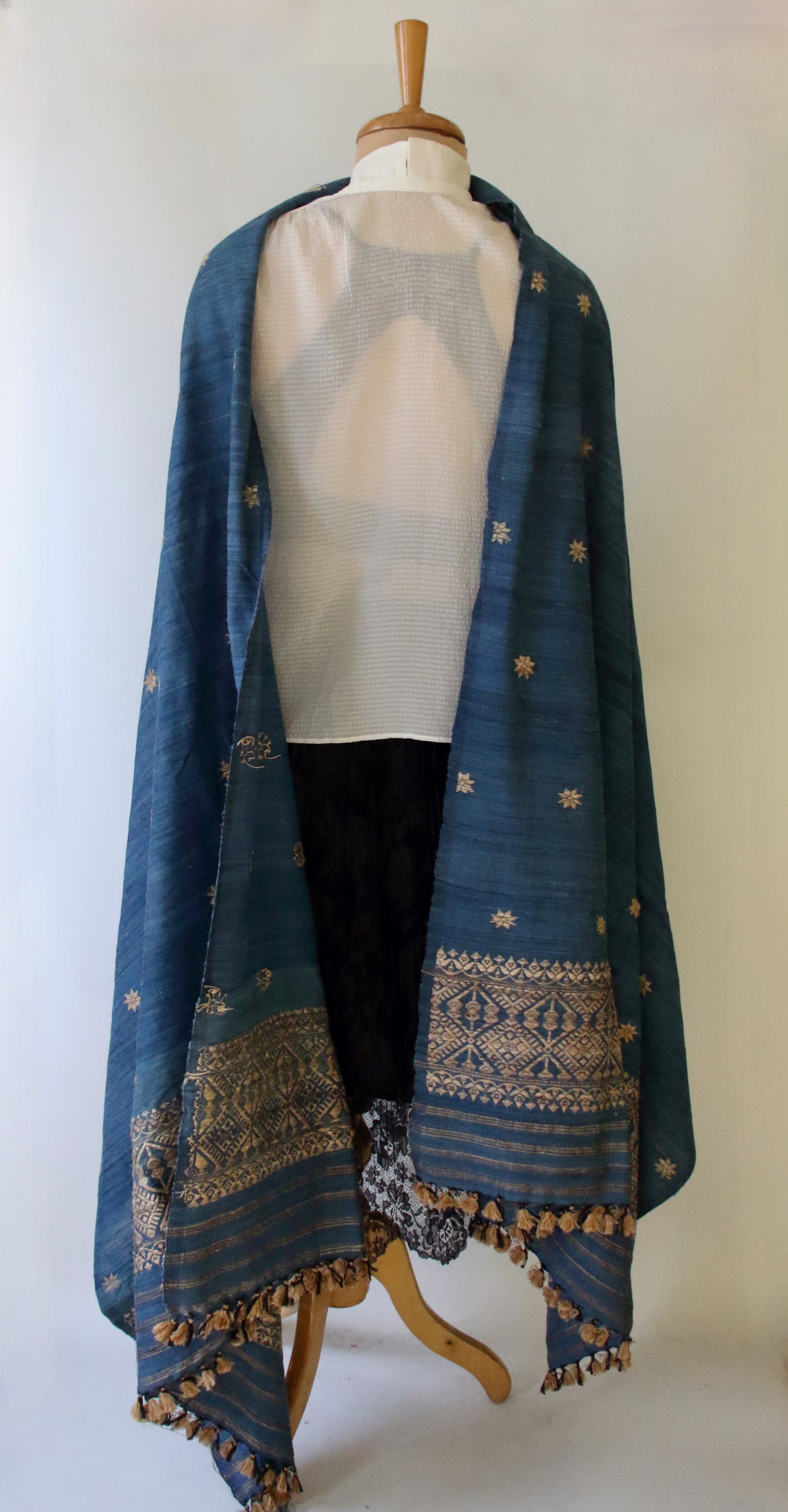 Handwoven Indigo Natural Dyed Hand Spun Eri Silk Shawl From Assam