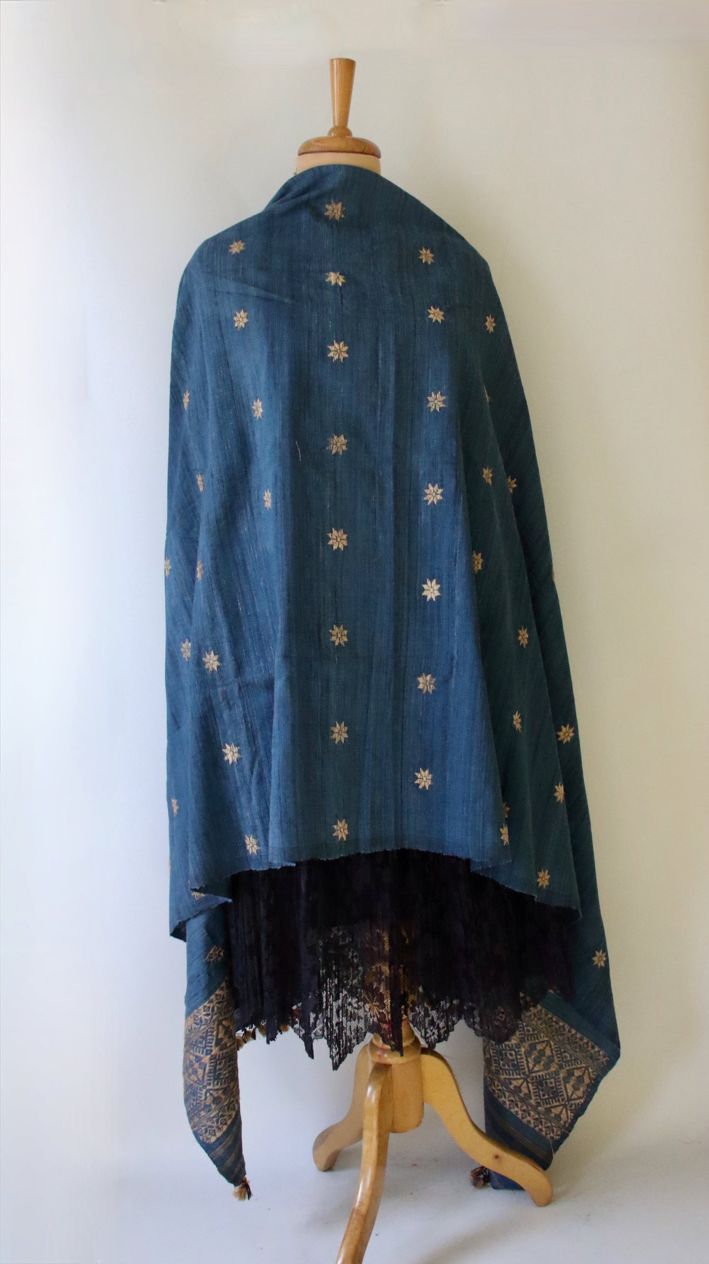 Handwoven Indigo Natural Dyed Hand Spun Eri Silk Shawl From Assam