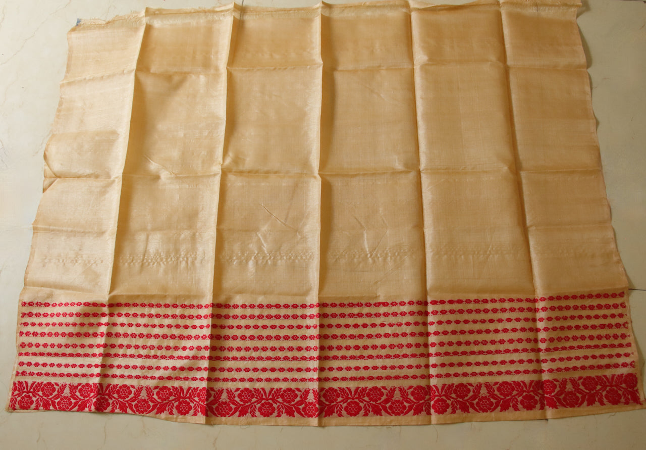 Handloom Tassah Silk Sari in red and golden combination from Assam