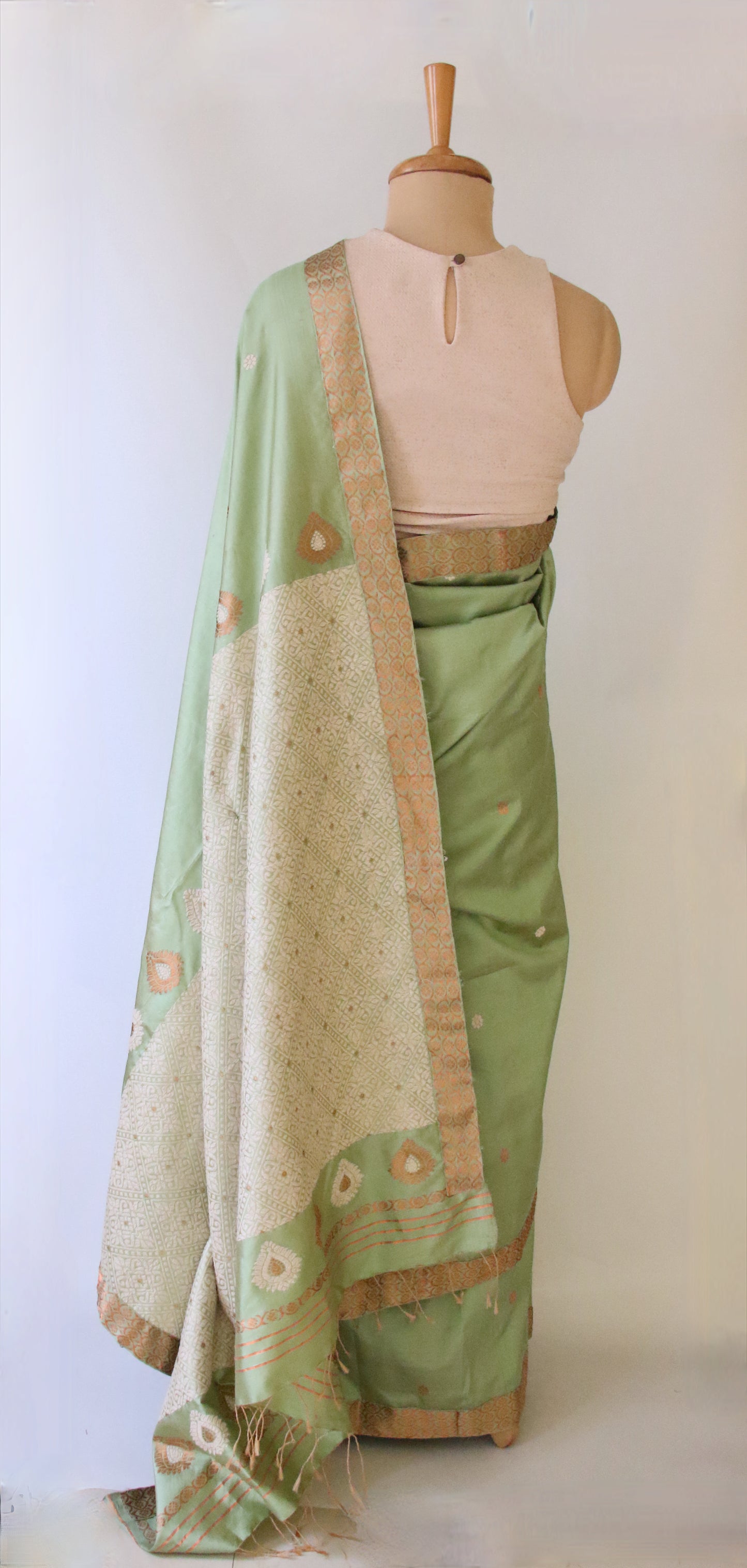 Pista Green Handloom Silk Saree from Assam